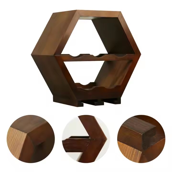 Wood Wine Gift Honeycomb Hexagon Modern Geometric Glass Bottle Racks Wall