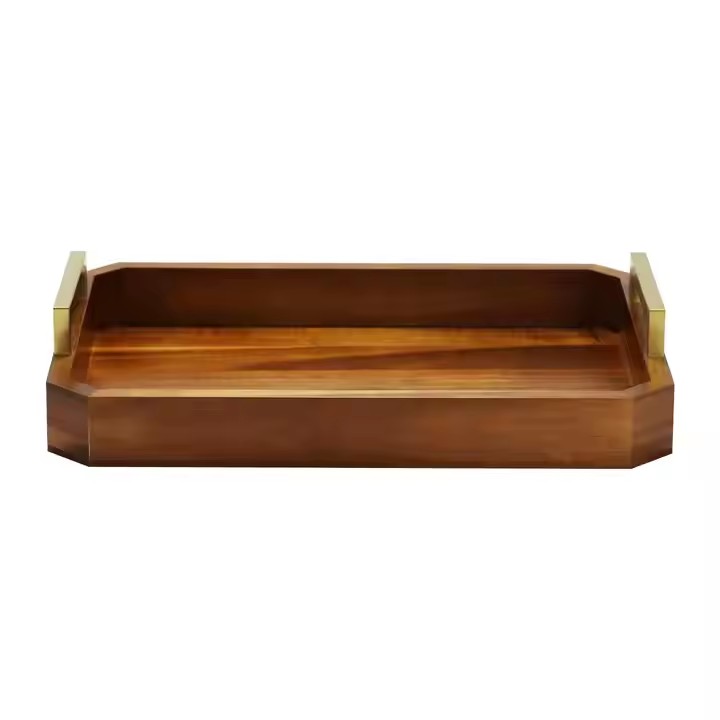 Acacia Wooden Serving Trays with Handles for Eating, Appetizers, Food, Snacks, or Home Decor, Large Wood Bed Tray or TV Tray