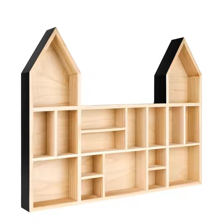 FSC BSCI Customized Handmade Wall Mounted Wooden Critters House Display Castle Shelf