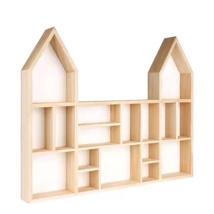FSC BSCI Customized Handmade Wall Mounted Wooden Critters House Display Castle Shelf