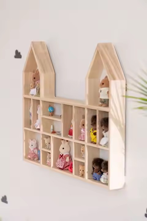 FSC BSCI Customized Handmade Wall Mounted Wooden Critters House Display Castle Shelf