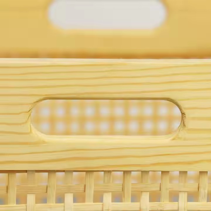 customsized Woven Wooden Basket Wood Storage Crate Box, Decorative Rustic Basket Bamboo Basket with Built-In Handles