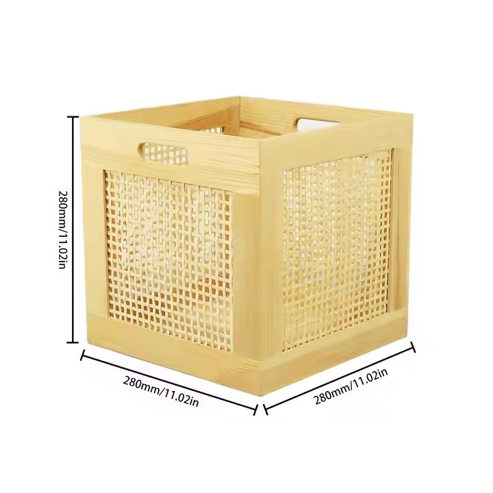 customsized Woven Wooden Basket Wood Storage Crate Box, Decorative Rustic Basket Bamboo Basket with Built-In Handles