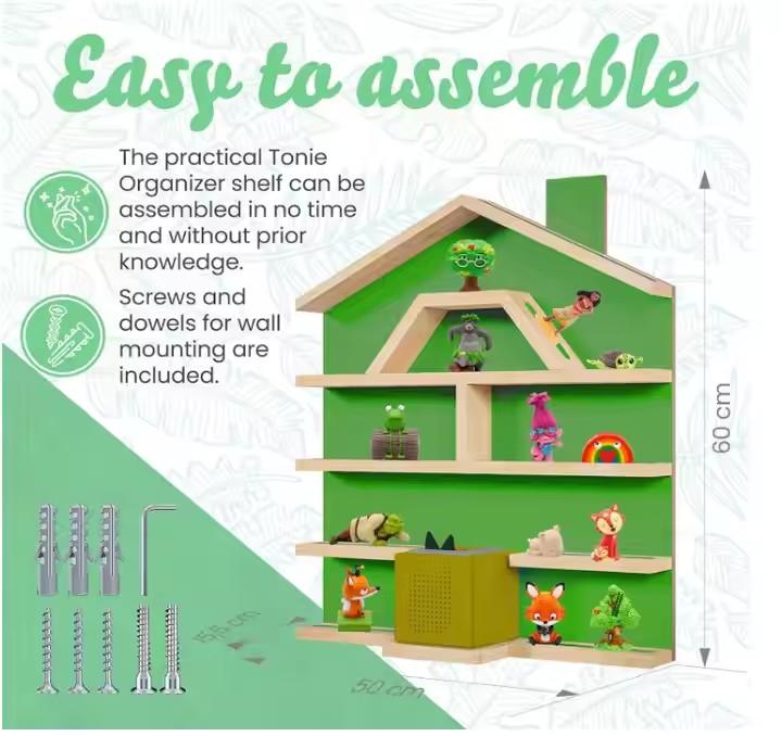 Tonie Bamboo Shelf, Green Magnetic Tonier Shelf Children's Shelf for Music Box, Perfect Tonie Storage in Children's Room Shelf