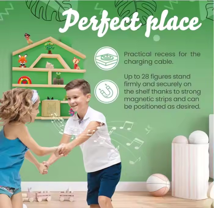 Tonie Bamboo Shelf, Green Magnetic Tonier Shelf Children's Shelf for Music Box, Perfect Tonie Storage in Children's Room Shelf