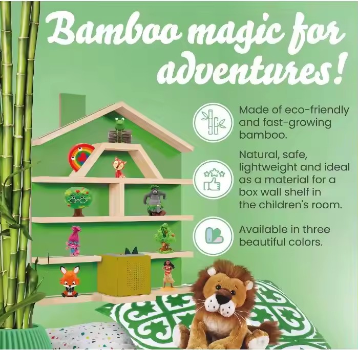 Tonie Bamboo Shelf, Green Magnetic Tonier Shelf Children's Shelf for Music Box, Perfect Tonie Storage in Children's Room Shelf